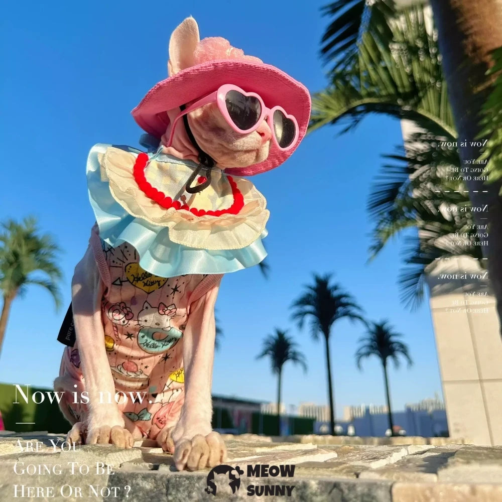Hairless cat summer pure cotton thin clothes cute dopamine pink sun hat