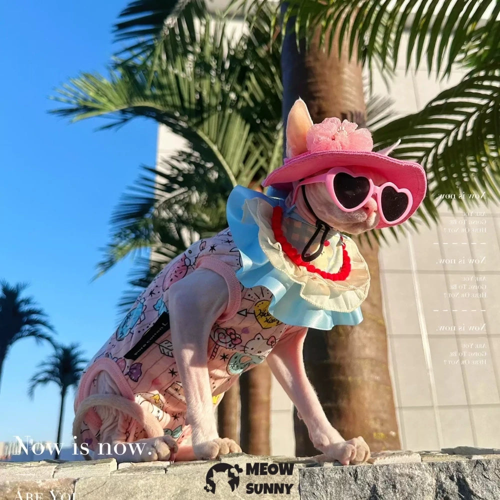 Hairless cat summer pure cotton thin clothes cute dopamine pink sun hat