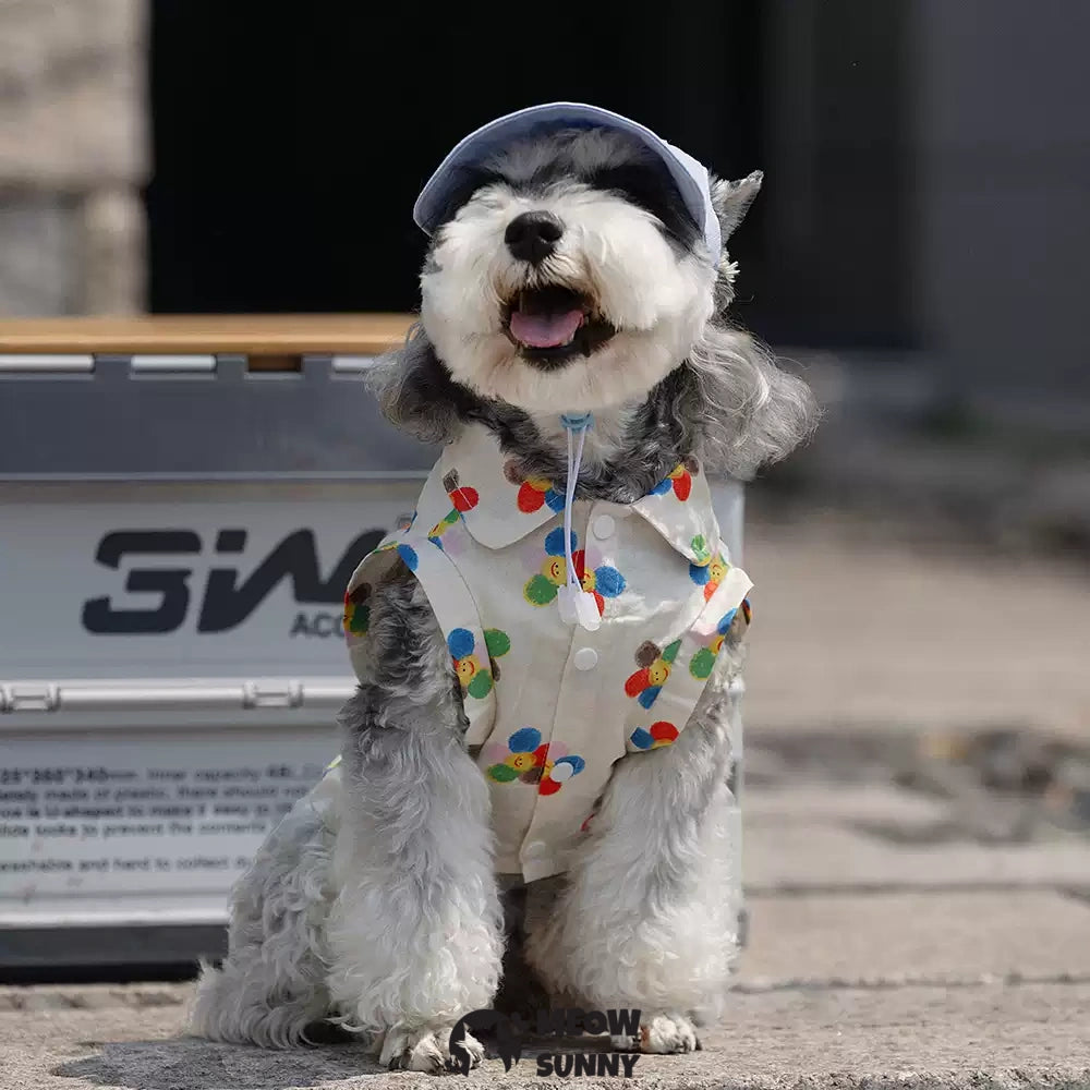 Hawaiian Beach Print Pet Dog T-Shirts for Summer with hat