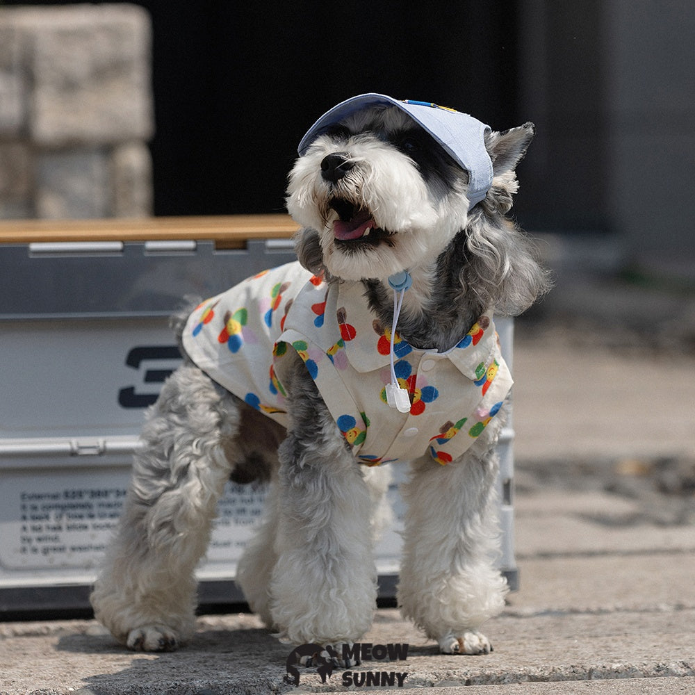 Hawaiian Beach Print Pet Dog T-Shirts for Summer with hat
