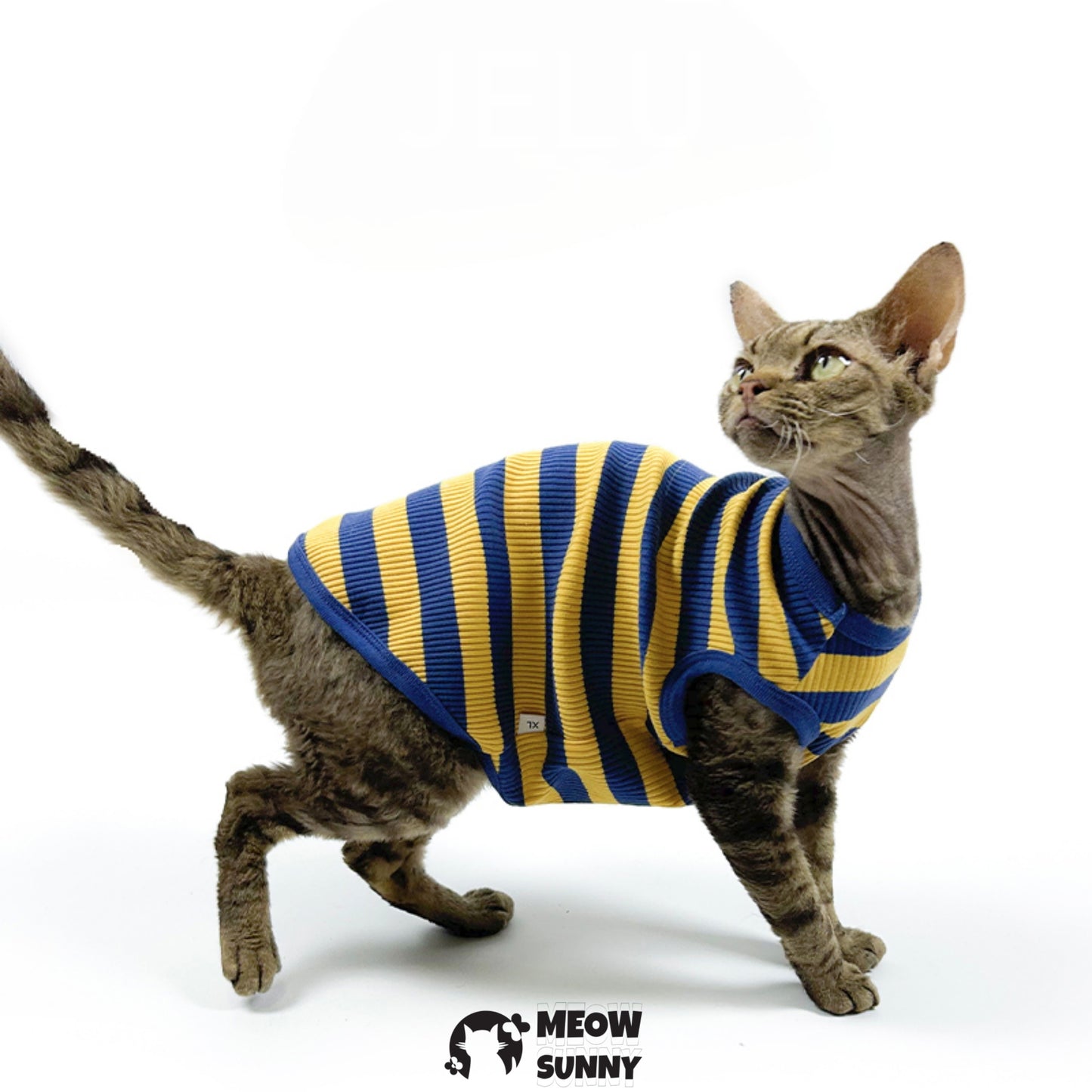 Striped Dog & Cat Polo Shirt, Yellow & Navy, Small