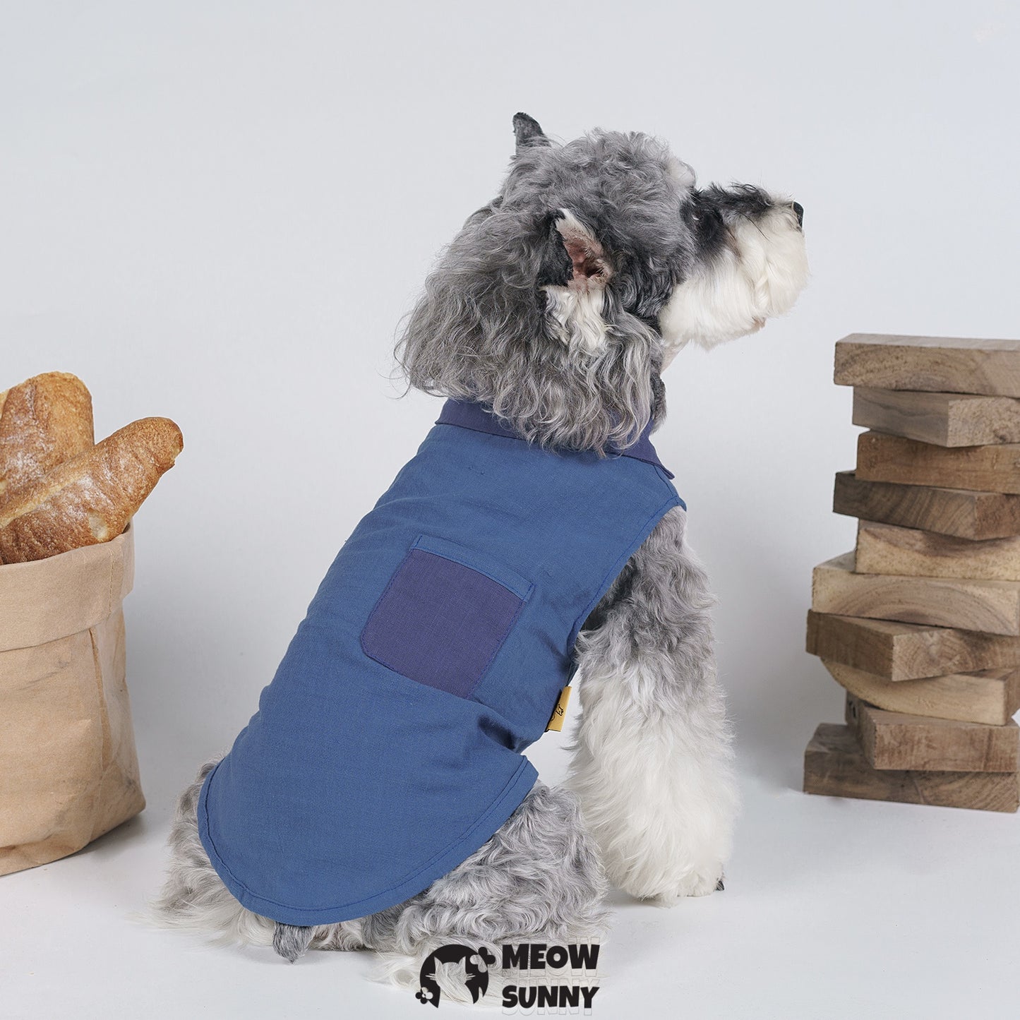 Japanese style blue dyed summer thin dog comfortable retro shirt