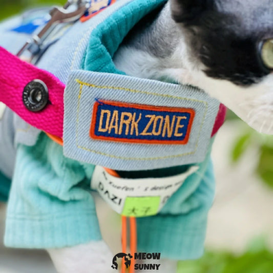 Multicolor Cloth Patch Cat Denim Chest Leash Set