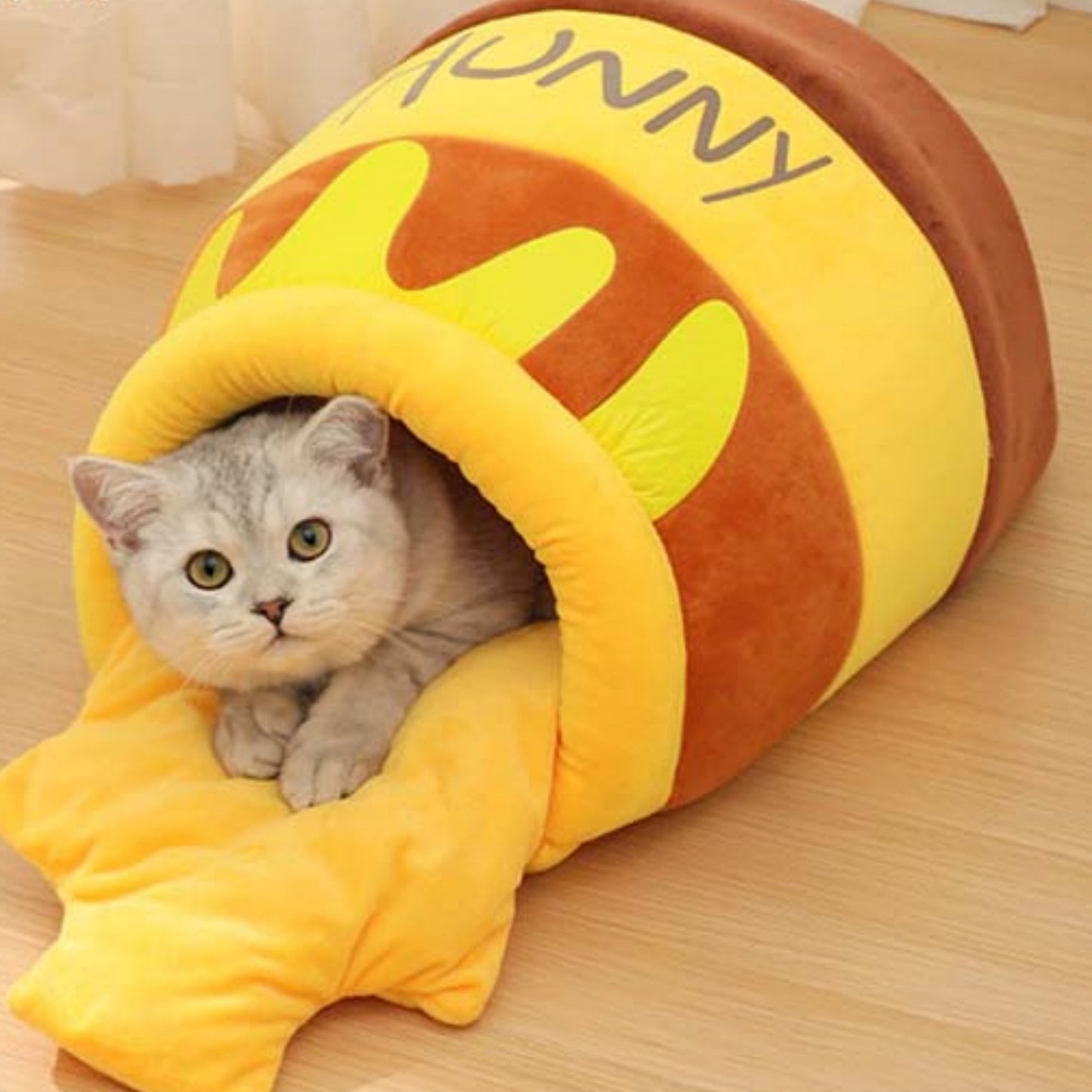 Pet Products Honey Jar Bolster Cat Bed Yellow Pet Cave Covered Indoor
