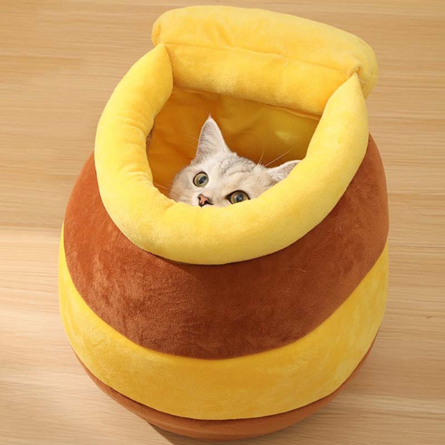Pet Products Honey Jar Bolster Cat Bed Yellow Pet Cave Covered Indoor