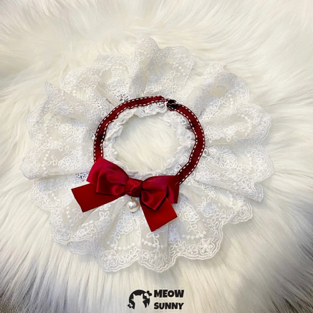 Pet Lace Bib, Sweet Cat Bandana with Cute Bow, Cotton Dog Saliva Towel