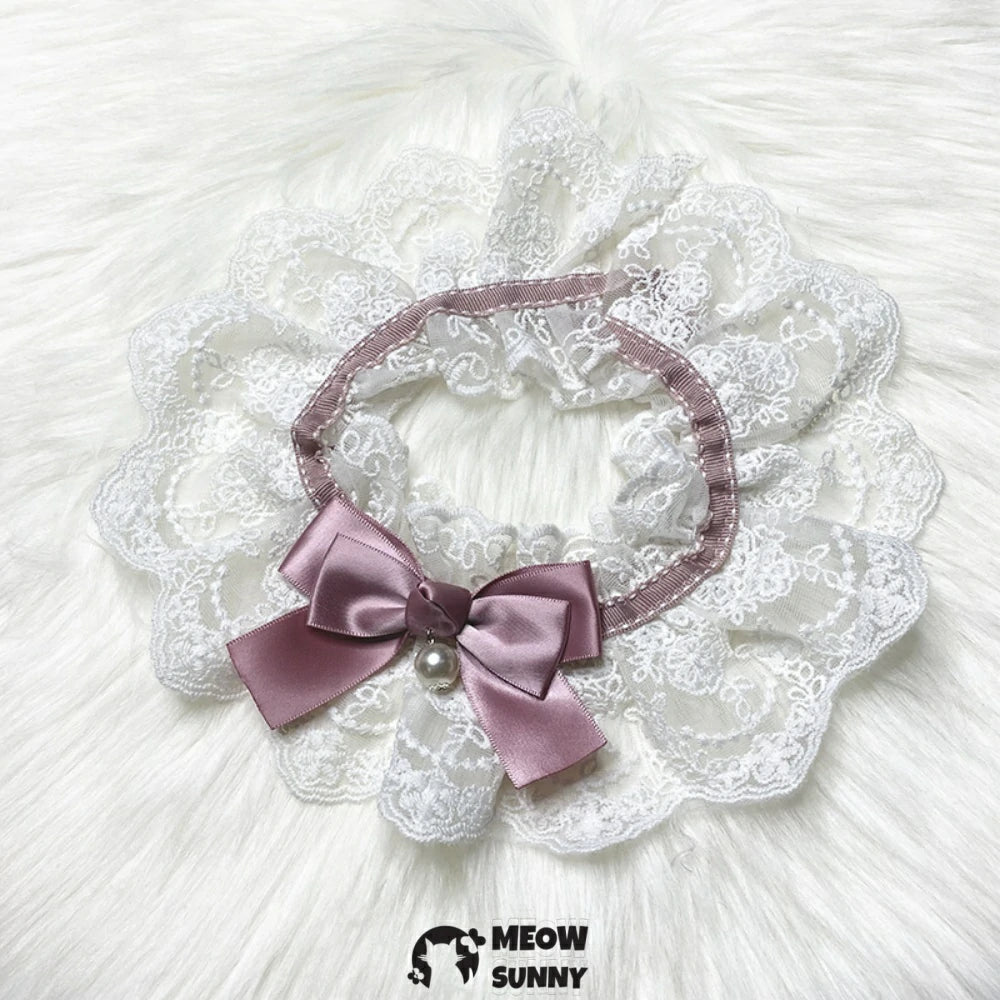 Pet Lace Bib, Sweet Cat Bandana with Cute Bow, Cotton Dog Saliva Towel