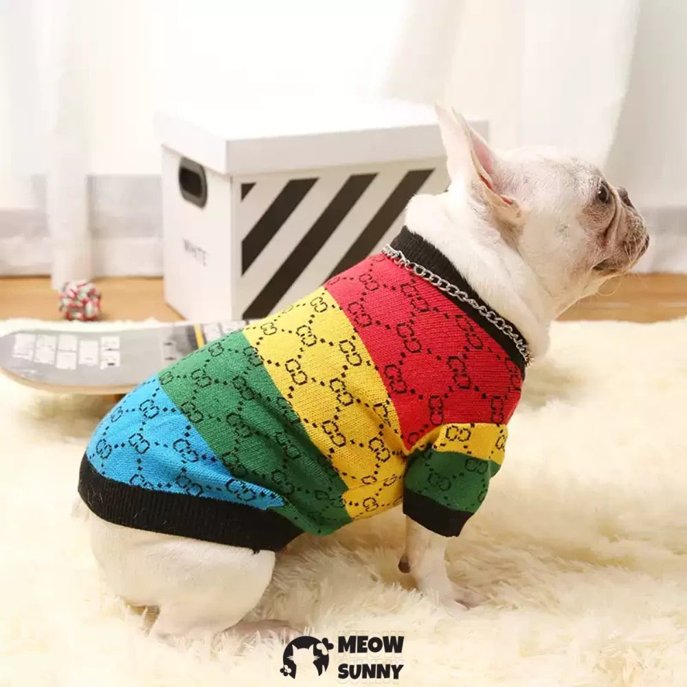 Pet Rainbow Sweater French Bulldog Teddy Dog Clothes