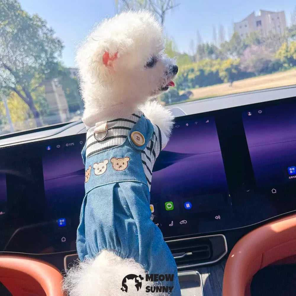 Pet dog clothes four-legged clothes blue casual traction rope overalls