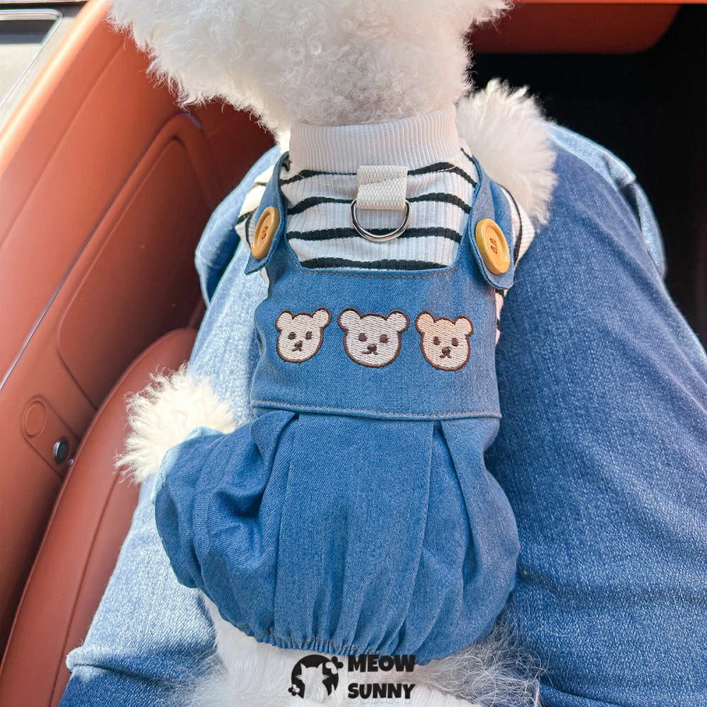 Pet dog clothes four-legged clothes blue casual traction rope overalls