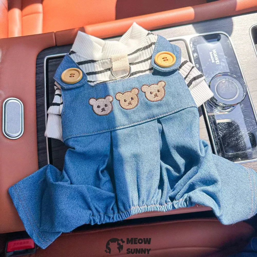 Pet dog clothes four-legged clothes blue casual traction rope overalls