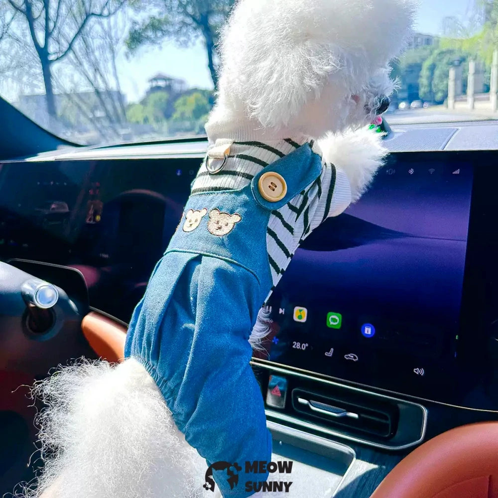 Pet dog clothes four-legged clothes blue casual traction rope overalls