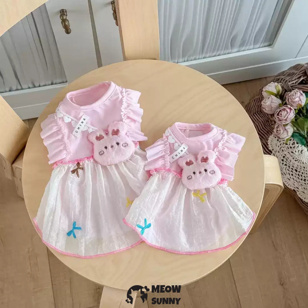 Pink bunny doll dress outdoor sun protection cat clothes