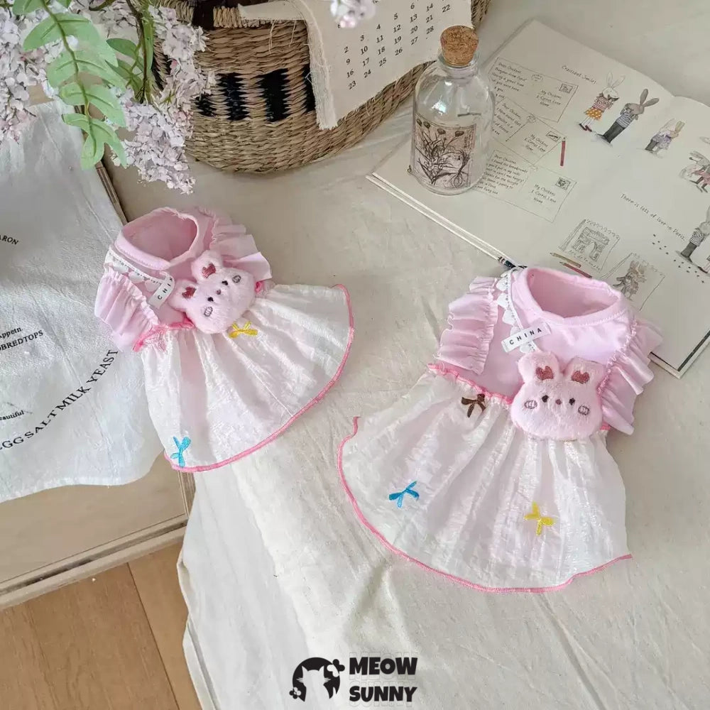 Pink bunny doll dress outdoor sun protection cat clothes