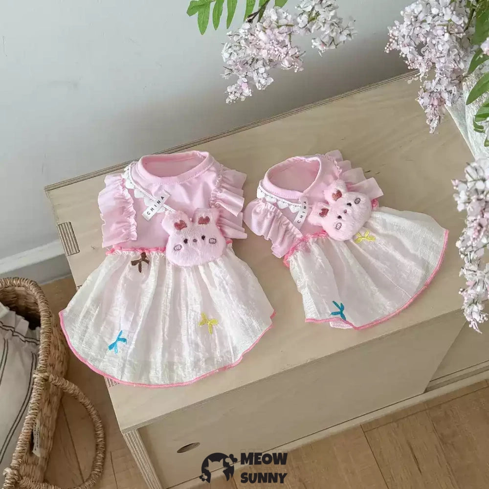 Pink bunny doll dress outdoor sun protection cat clothes