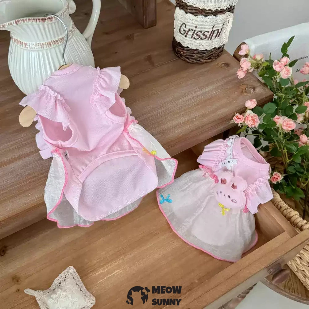 Pink bunny doll dress outdoor sun protection cat clothes