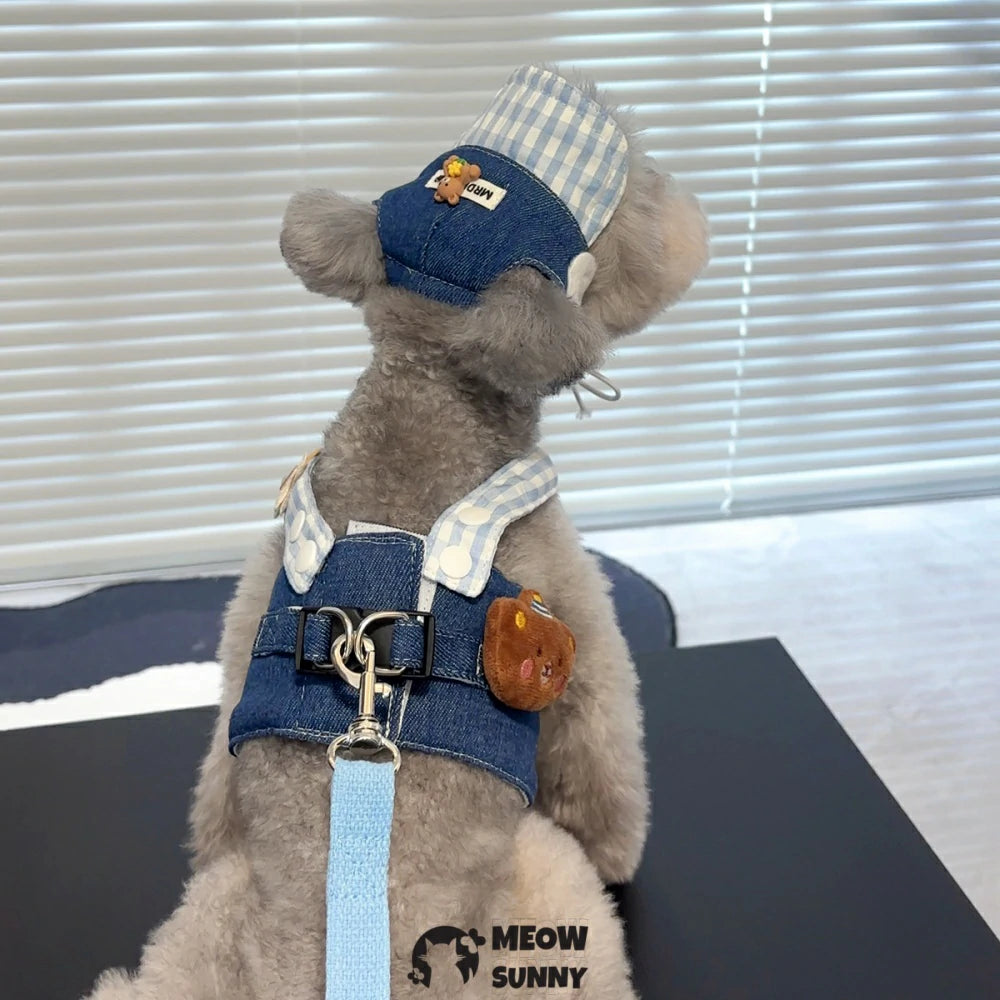 Plush dog striped clothes Teddy Bichon Pomeranian traction vest