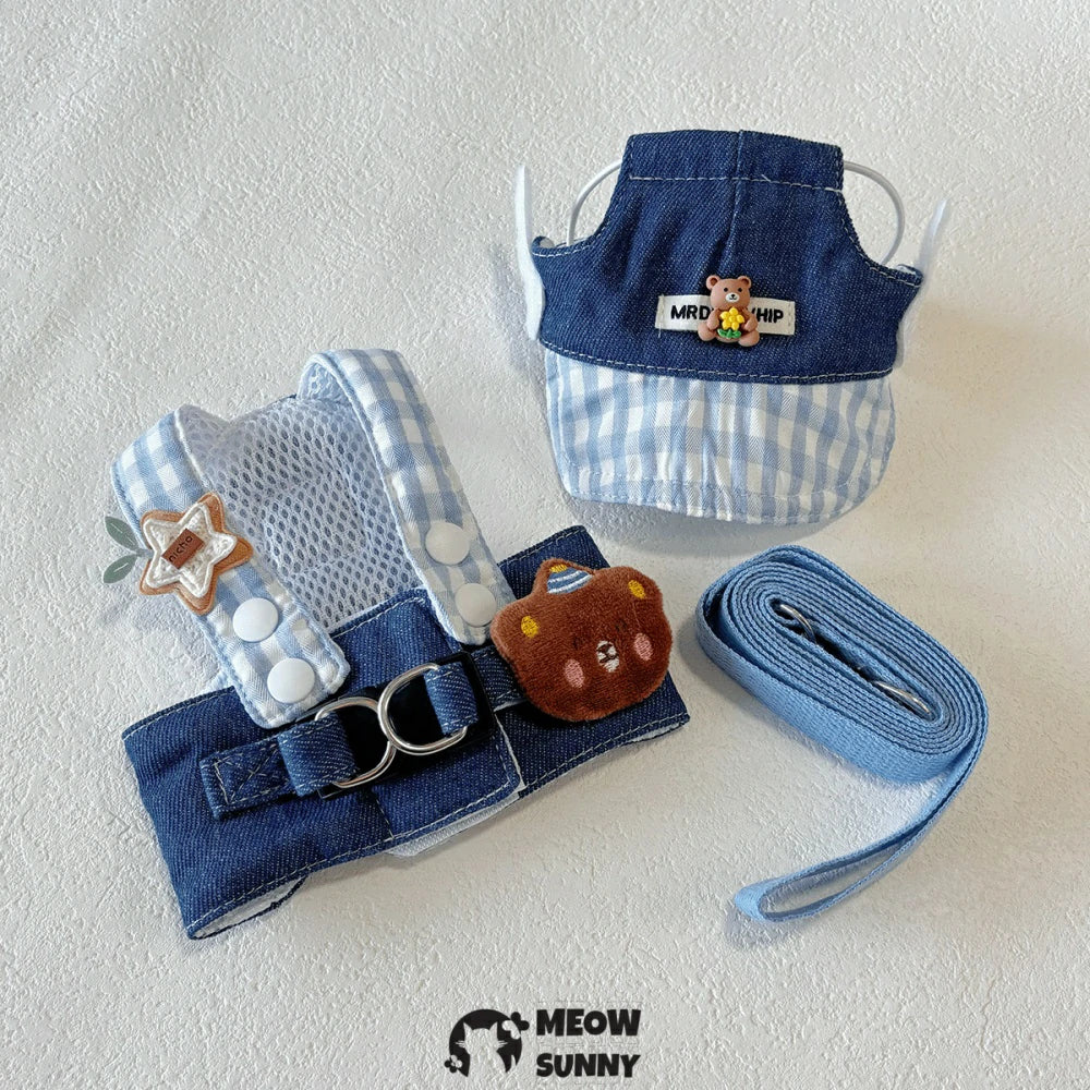 Plush dog striped clothes Teddy Bichon Pomeranian traction vest