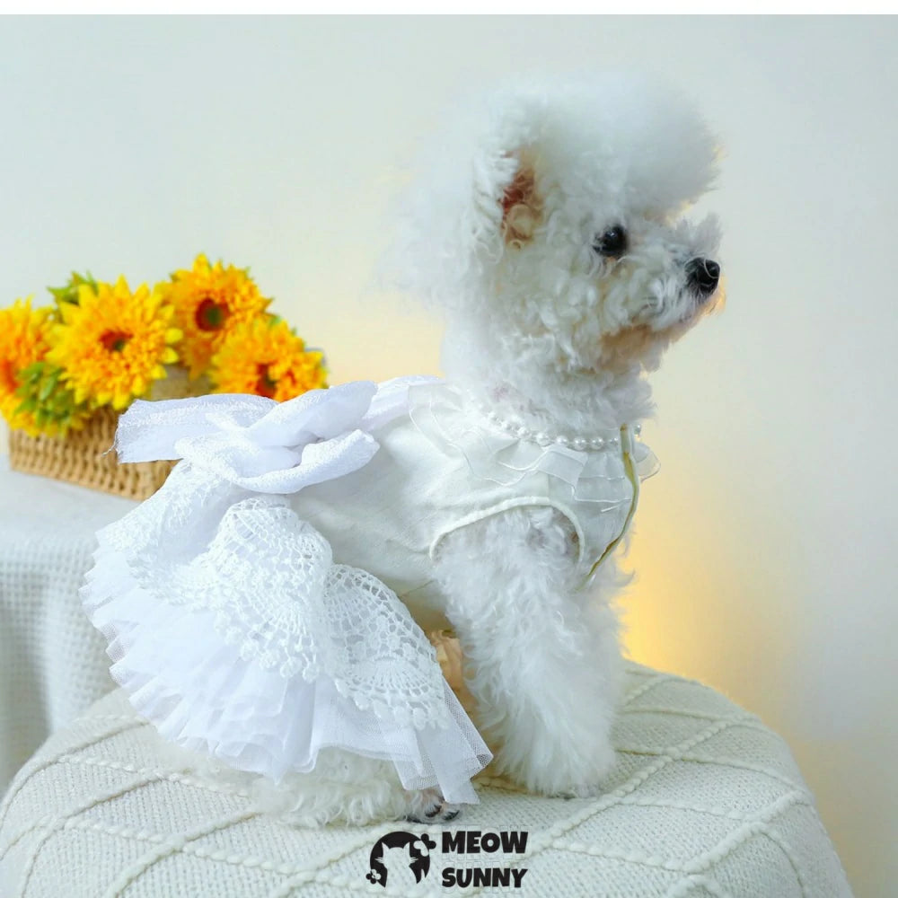 Princess wedding dress pet dog clothes white princess dress