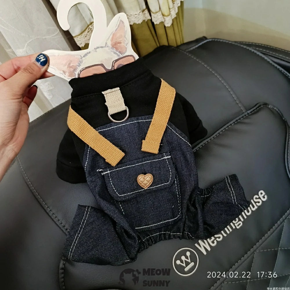 Punk overalls pet dog clothes casual handsome denim four-legged pants