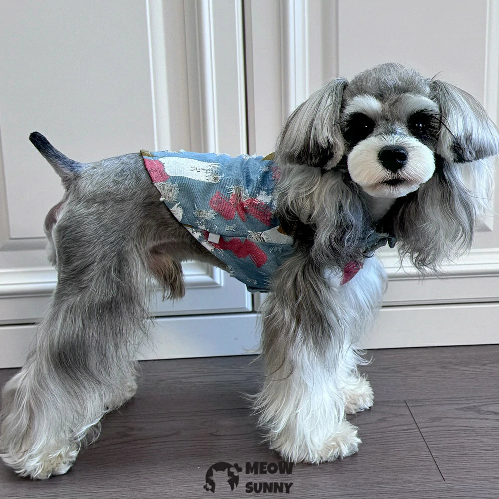 Puppy Blue Vintage Washed Clothes Dogs Lapel Vests Classic Jacket
