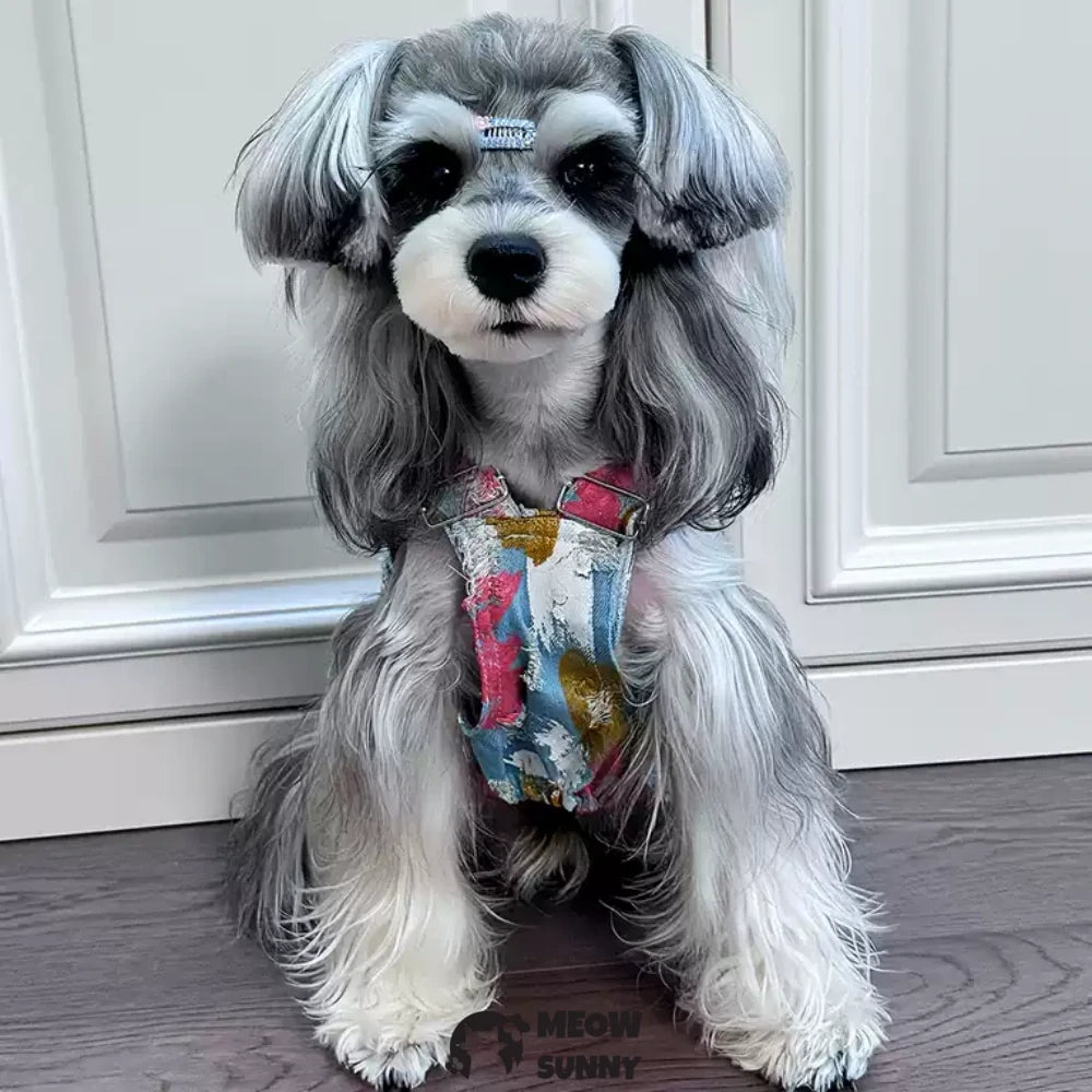 Puppy Blue Vintage Washed Clothes Dogs Lapel Vests Classic Jacket