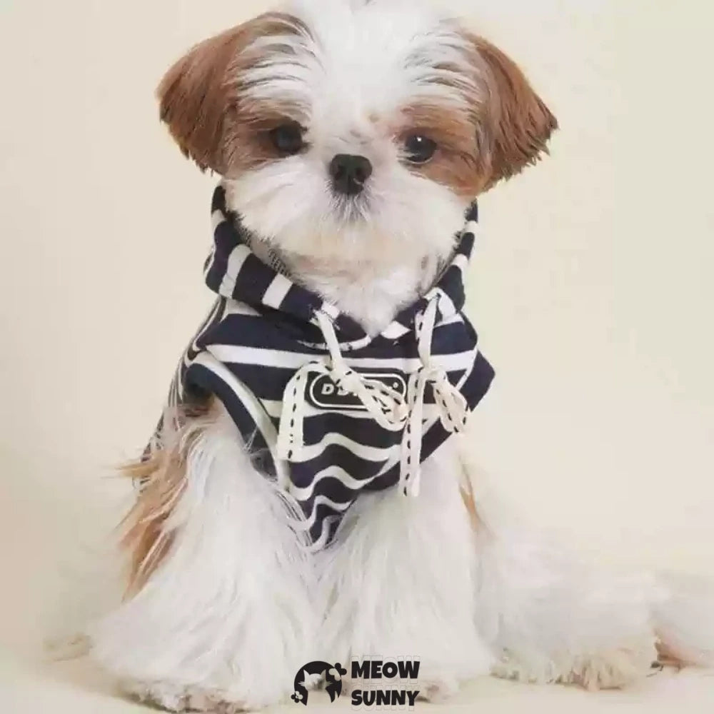 Puppy Clothes Sleeveless Striped Hooded Sweatshirt Vest