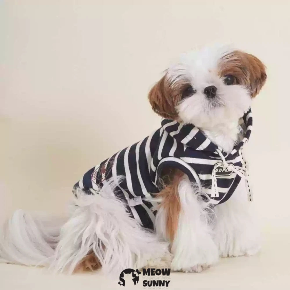 Puppy Clothes Sleeveless Striped Hooded Sweatshirt Vest