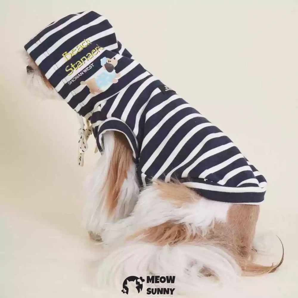Puppy Clothes Sleeveless Striped Hooded Sweatshirt Vest