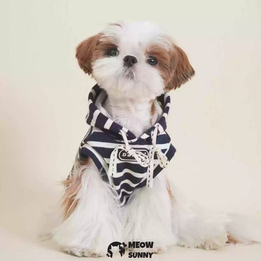 Puppy Clothes Sleeveless Striped Hooded Sweatshirt Vest