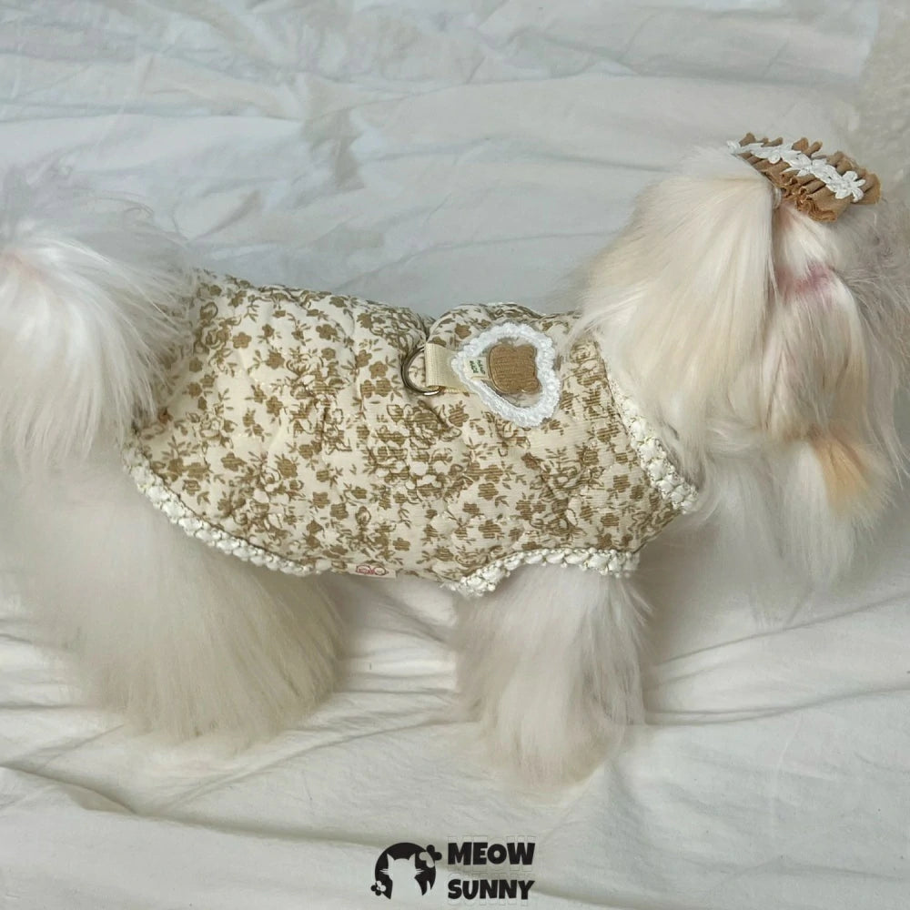 Puppy autumn and winter warm clothes Bichon Frise plus velvet vest traction ring