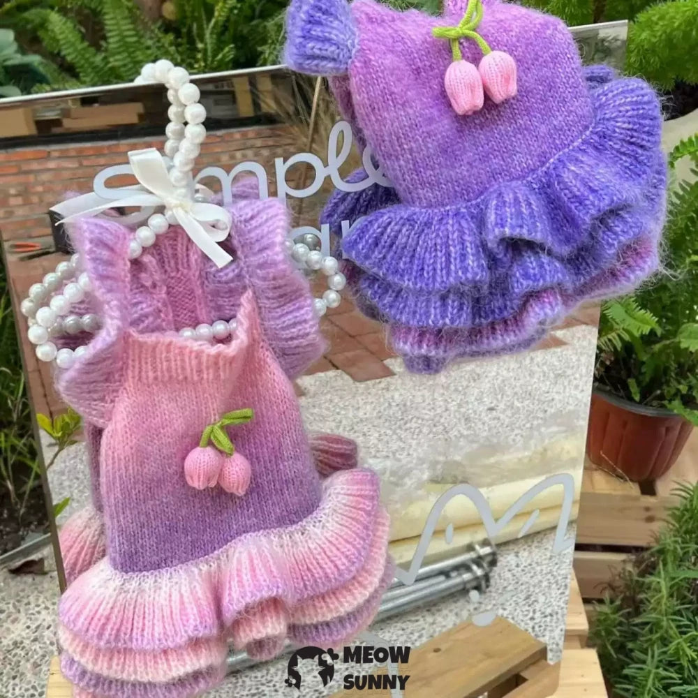 Puppy clothes autumn and winter gradient color flower sweater