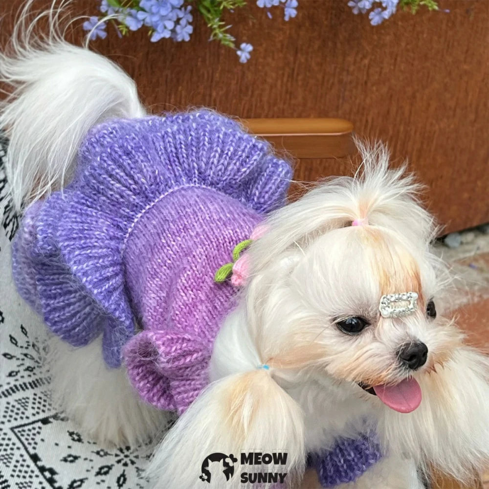 Puppy clothes autumn and winter gradient color flower sweater