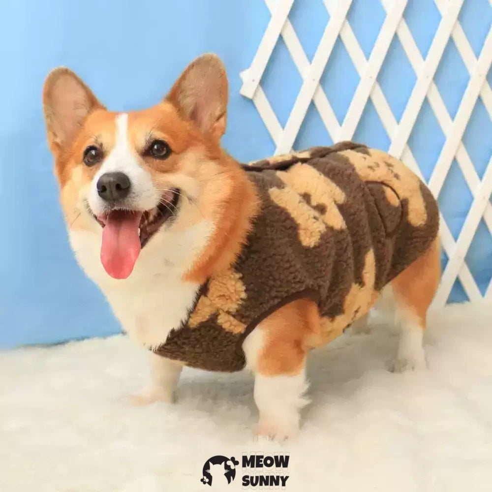 Puppy vest winter bear pattern clothes warm corgi French bulldog vest
