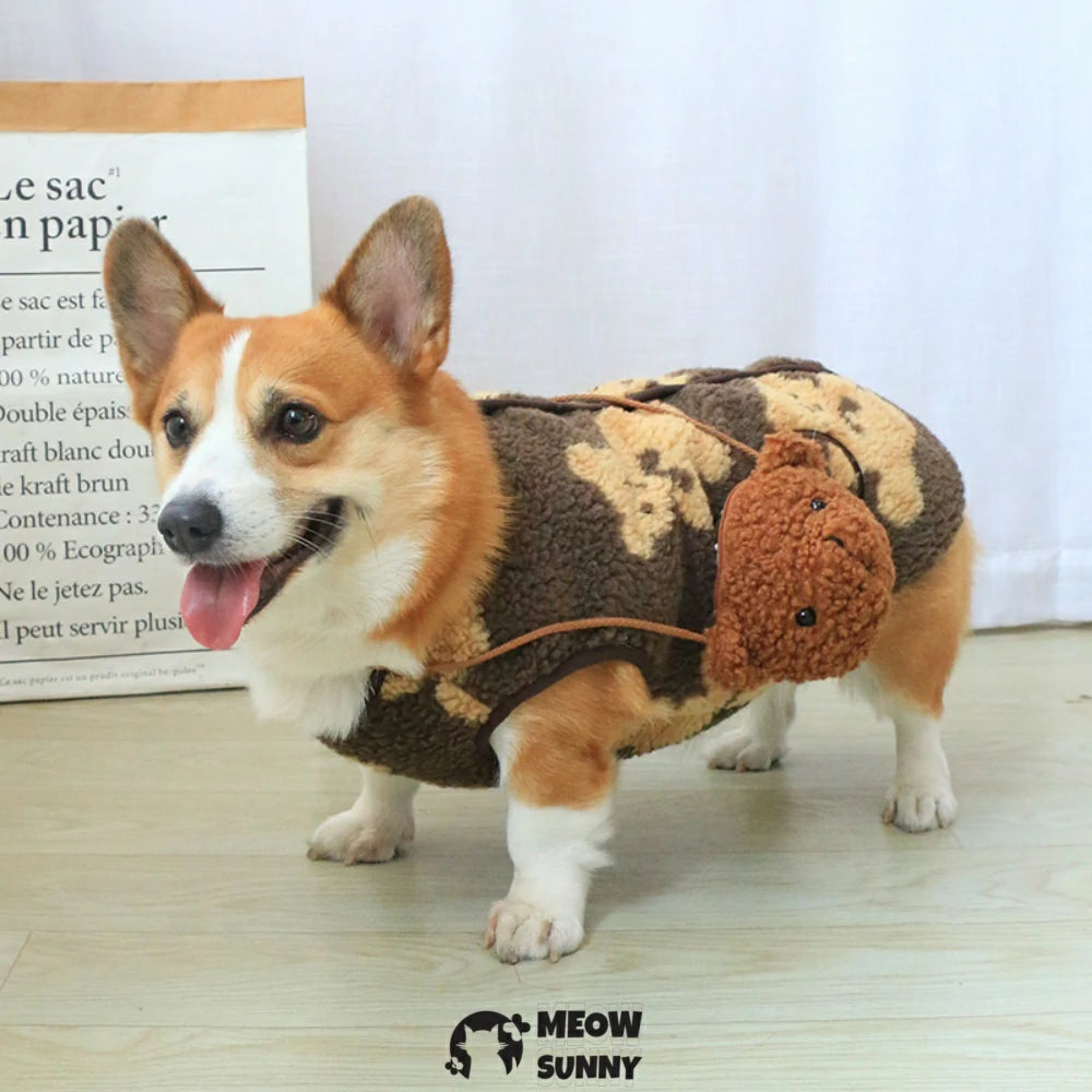 Puppy vest winter bear pattern clothes warm corgi French bulldog vest