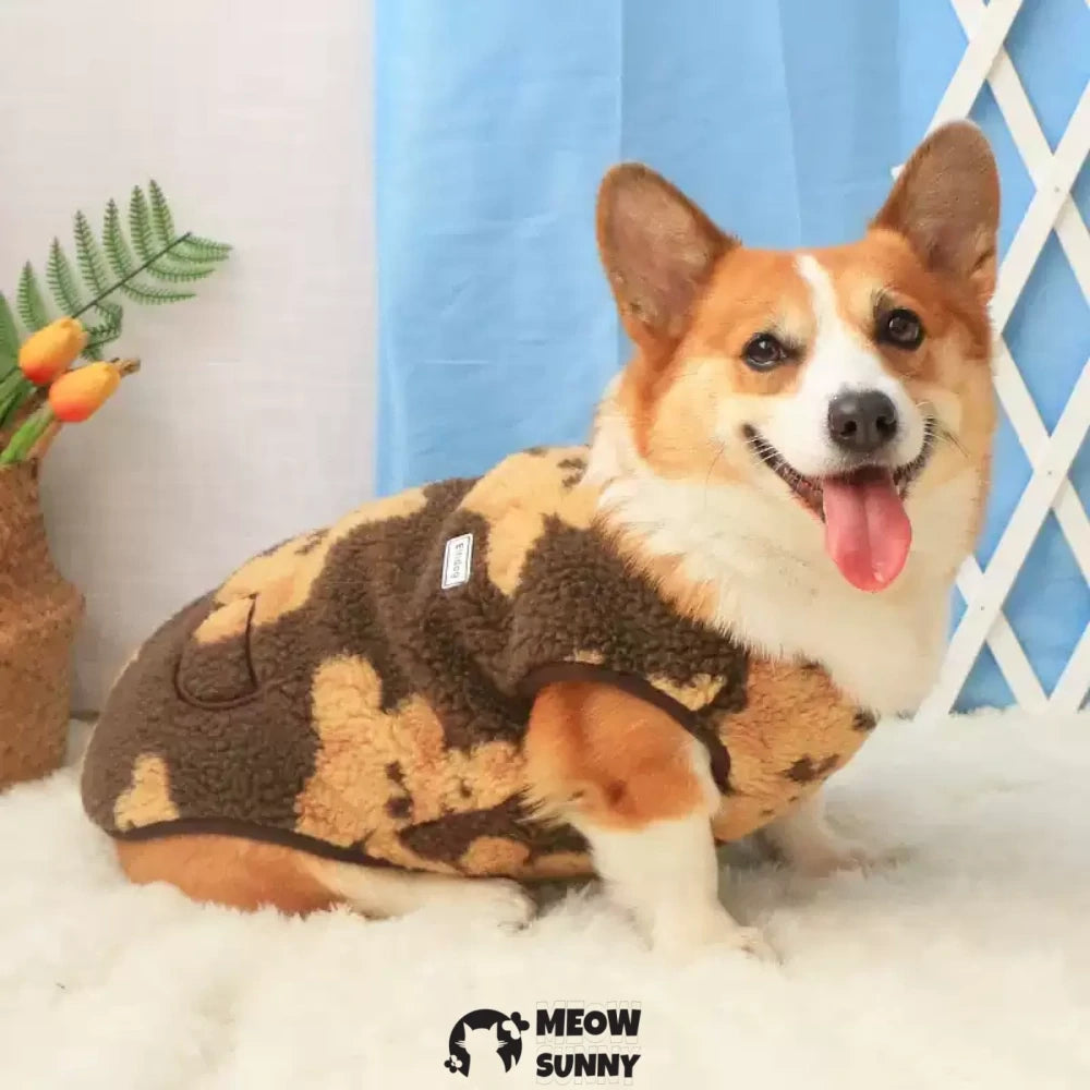 Puppy vest winter bear pattern clothes warm corgi French bulldog vest