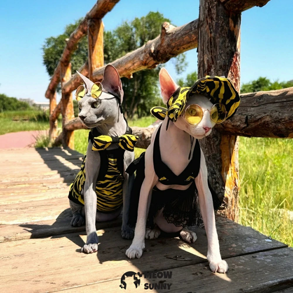 Cat hairless cat sexy zebra pattern pure cotton exposed ear sunscreen