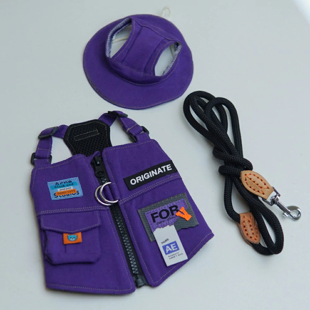 Purple Outdoor Cat Sun Protection Clothes Cat Leash Harness Set