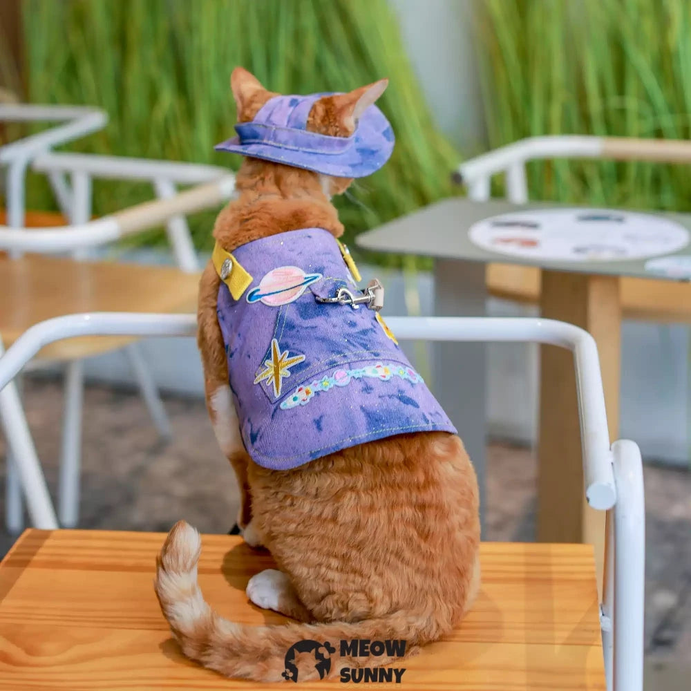 Purple tie-dye cartoon pattern cat sun protection chest strap outfit