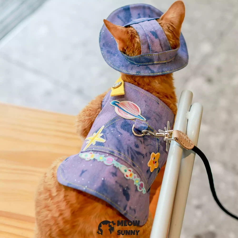 Purple tie-dye cartoon pattern cat sun protection chest strap outfit