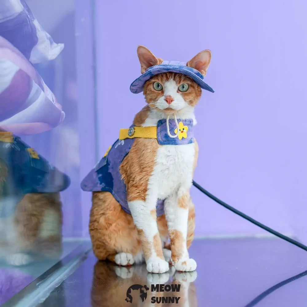 Purple tie-dye cartoon pattern cat sun protection chest strap outfit
