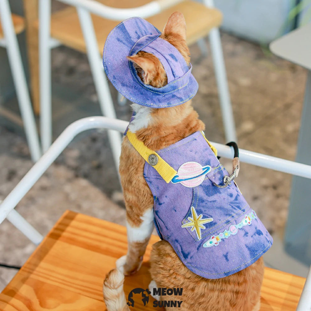 Purple tie-dye cartoon pattern cat sun protection chest strap outfit