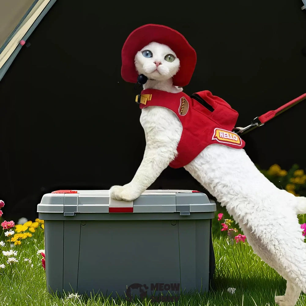 Red Outdoor Cat Sun Protection Clothes Cat Leash Harness Set