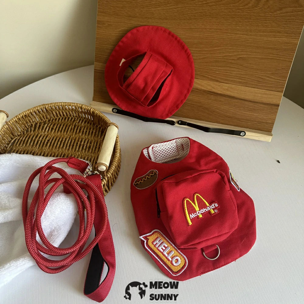 Red Outdoor Cat Sun Protection Clothes Cat Leash Harness Set
