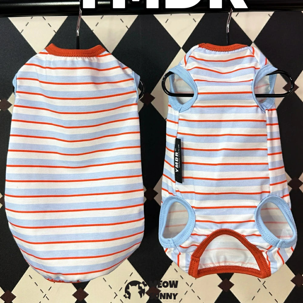 Retro Print Hairless Cat Clothes Sunscreen Blue Cotton Striped Vest