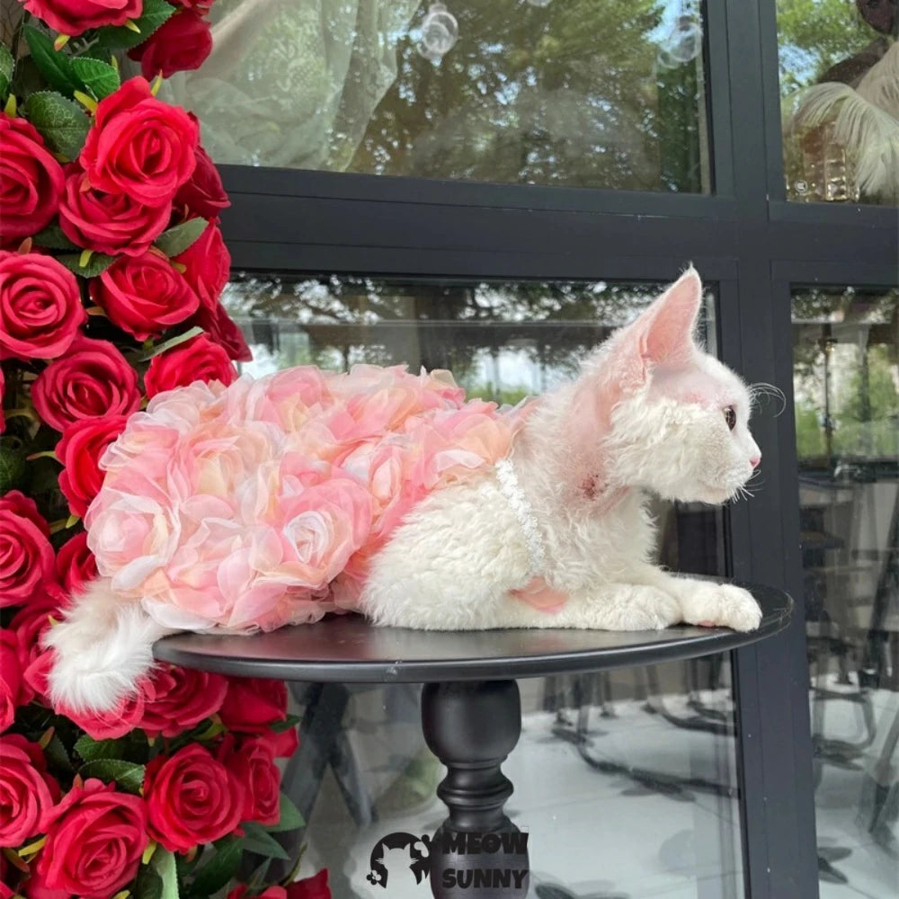 Rose Flowers Wedding Dresses Retro for Kittens Princess Costume