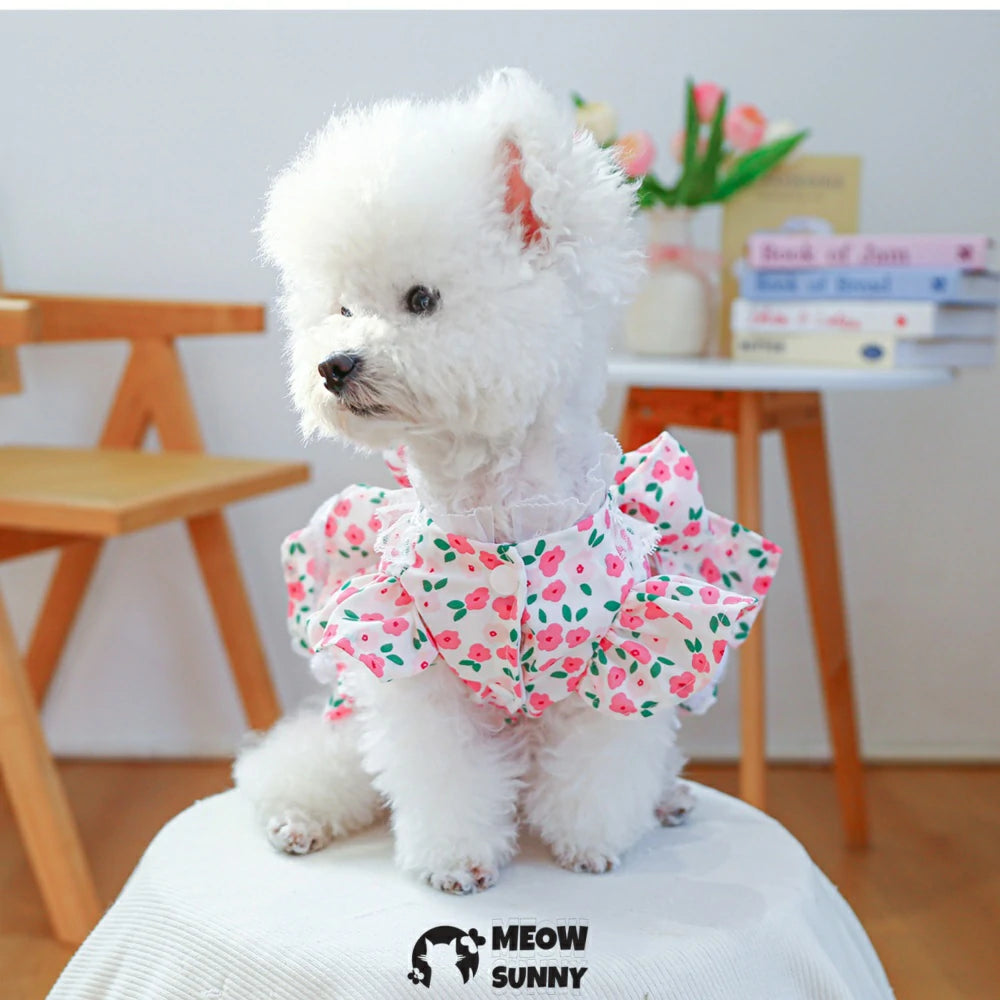 Rose floral skirt dog clothes spring and summer thin pastoral skirt