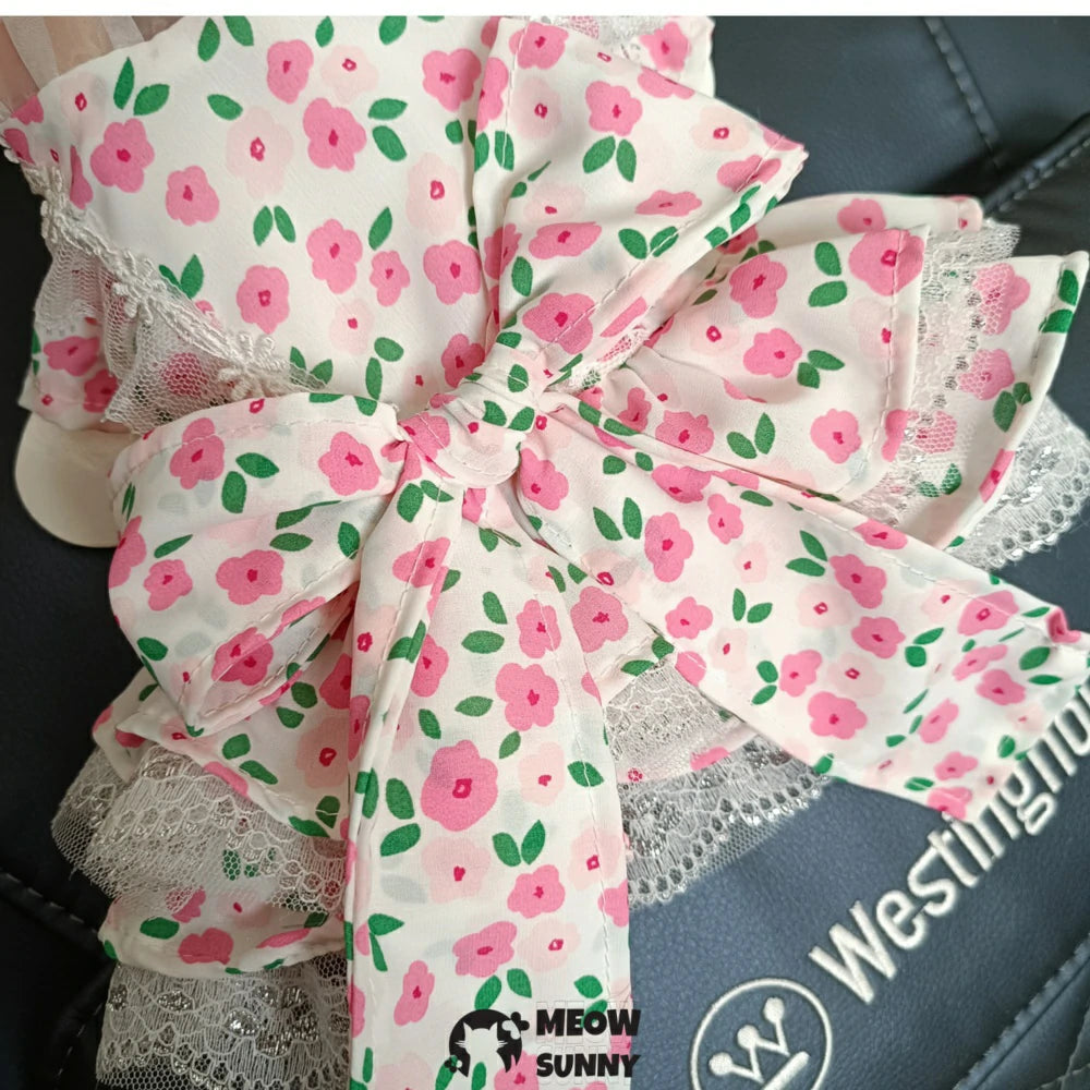 Rose floral skirt dog clothes spring and summer thin pastoral skirt