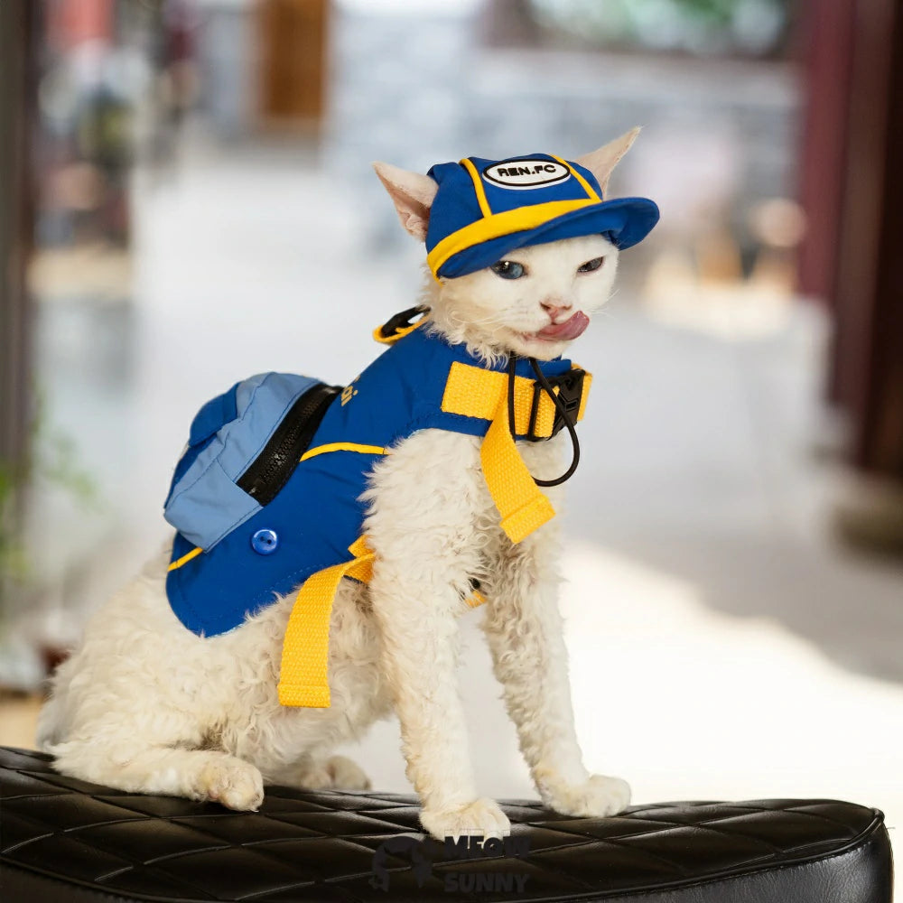 Royal Blue Cat Sun Protection Chest Strap Set with Hood