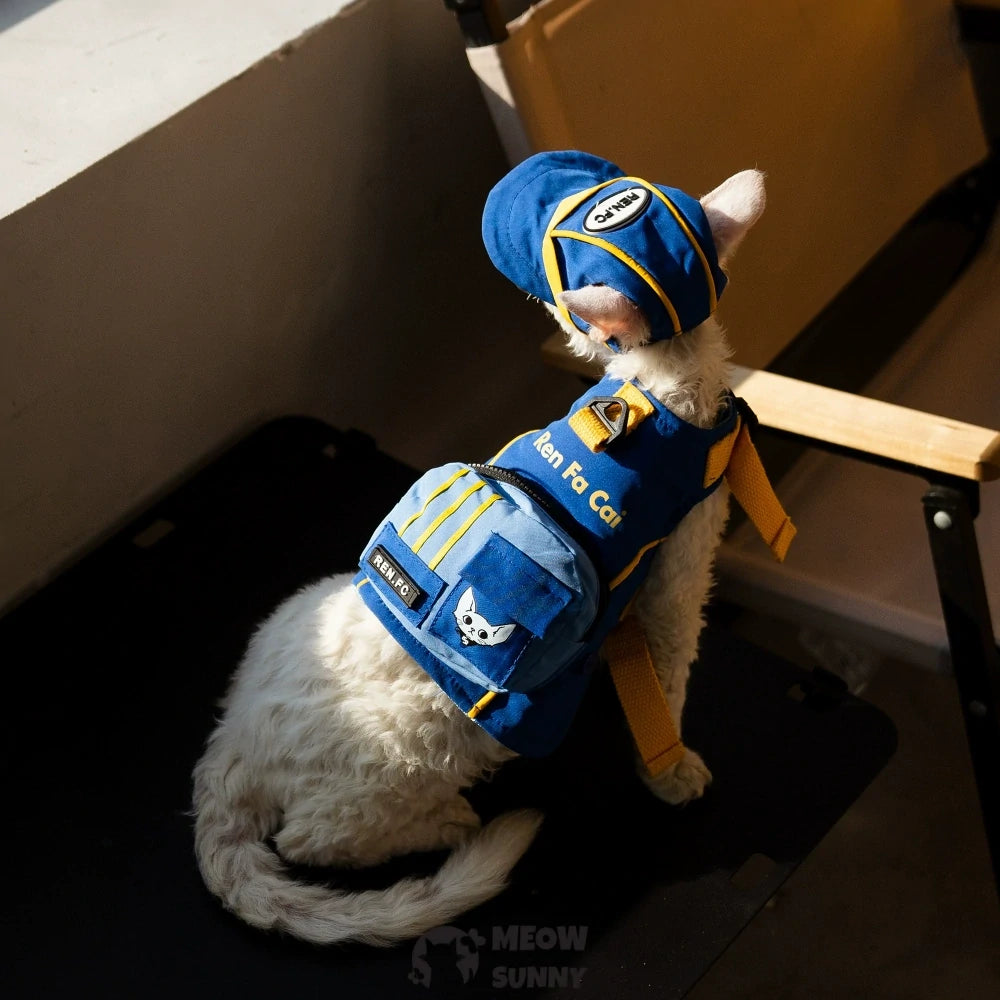 Royal Blue Cat Sun Protection Chest Strap Set with Hood